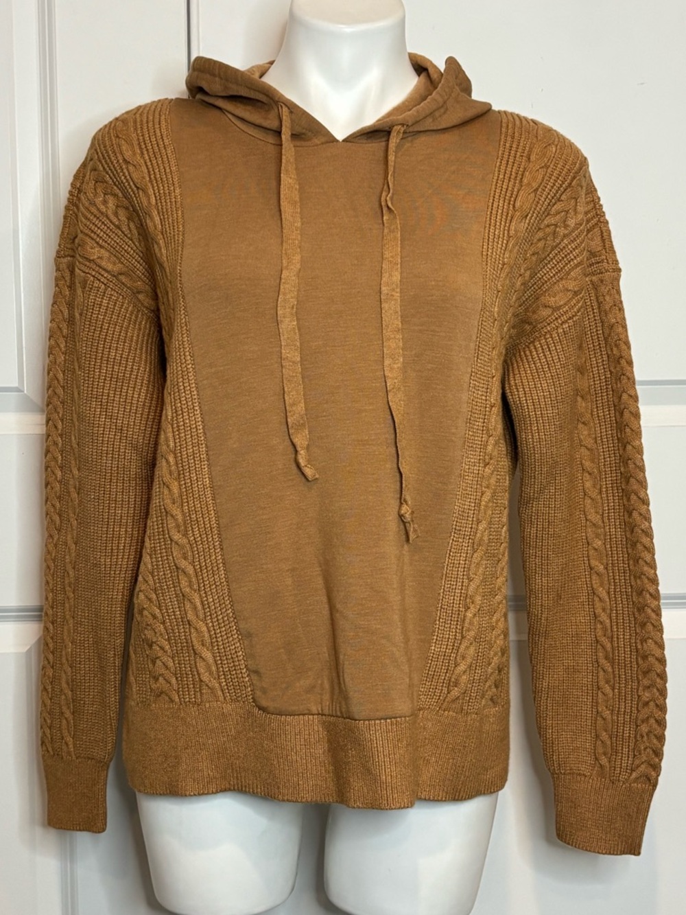 Lou & Grey Camel Tan Mixed Knit Hoodie Sweatshirt M